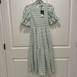 Tuckernuck Mint Green & White Gingham Sussex Dress w/Puff Sleeve, NWT, XS